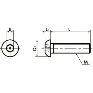 Technical diagram of ✝️ 20-Pack SRHS-M5-16 NBK Socket Button Head Cap Screws - Pin - Made in Japan with dimensions labeled
