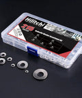 M3 To M12 304 Stainless Belleville Spring Washer Assortment Kit With 7 Sizes in plastic case, washers displayed