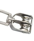 Side view of 2 Packs Stainless M20 Double Pulley Block Lifting Teaction Wheel Wire Rope Crane for Lifting and Hanging