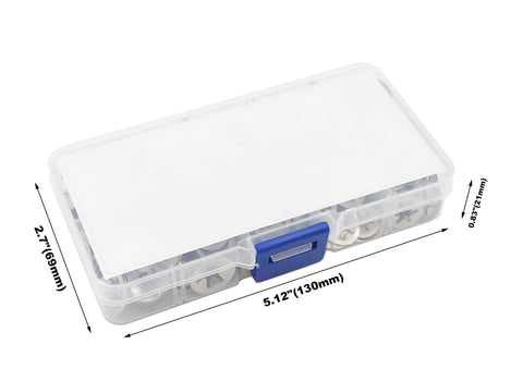 Clear plastic box of Stainless Steel Starlock Washers Kit 7 Sizes M3 to M12 External Push Rings