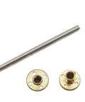 Two precision 200mm TR8X8 Acme lead screws with 8 mm lead, SUS304 stainless steel shafts and brass nuts for 3D printers, side view