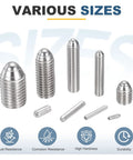 Industrial Grade Stainless Steel Ball Point Set Screws M8x30mm 304 Stainless Hex Socket Spring Plungers Grub Screw Pack Of 6