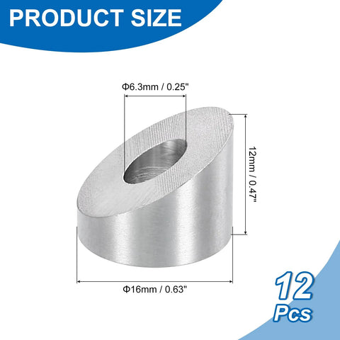 Product size diagram of Five Pcs One Quarter Inch ID Beveled Angle Washers Stainless Steel For Wire Rope