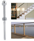 Stainless Steel Cable Railing Hardware Kit 10 Pack One Eighth Inch Gauge with tensioner, installed on stairs and outdoor deck.