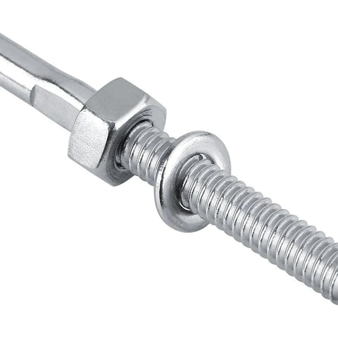 Close-up of Stainless Steel Cable Tensioner Fitting With Threaded Stud for 1/8 Inch Railings showing detailed threading