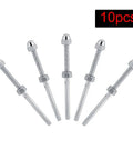 Set of 10 Stainless Steel Cable Tensioner Fitting With Threaded Stud For 1/8 Inch Railings displayed in a fan shape.