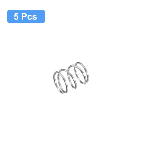 Five Piece 304 Stainless Steel Compression Spring Set With 9mm Outer Diameter And 0.6mm Wire, 15mm Free Length, Silver Tone, Durable Tension Springs