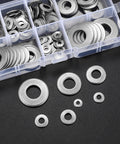 Stainless steel Conical Knurled Spring Washers Set M3-M12 in storage box, displayed on a black surface
