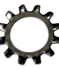 1/4 Inch Stainless Steel External Tooth Lock Washer from Pack of 100, close-up view showing external teeth design.