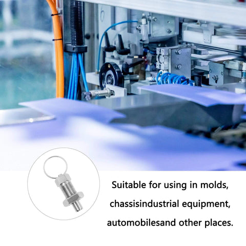 Stainless Steel Spring Plunger with Pull Ring Set shown in industrial equipment environment for mold and chassis use.