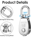 12 Pack M15 Pulleys for Rope, 304 Stainless Steel Wire Rope Cable Pulley with 360-degree swivel ring and smoothly turning wheel