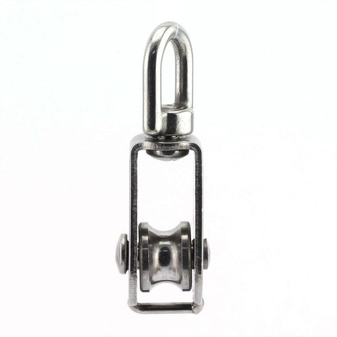 Front view of 2-Pack M15 Single Pulley Block Stainless Steel Heavy Duty Hardware Single Wheel Swivel Rigging Lifting Wheel
