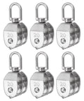 6pcs M20 Double Pulley Block, Stainless Steel Swivel Rigging Lifting Wheel Fixed Pulley, shown in front view