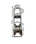 Front view of Stainless Steel M32 Pulley Steel Wire Pulley Single Wheel Swivel Lifting Pulley Single Sheave Block For Wire Rope Wheel 2pcs