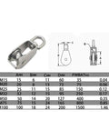 Diagram of Stainless Steel Pulley M50 Single Wheel Swivel Lifting Rope Pulley Set with dimensions chart
