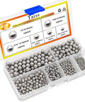 Open box showing 620PCS 304 Stainless Steel Precision Balls, Bicycle Bearing Balls Assortment Kit in 6 sizes, 1/4" to 3/32".