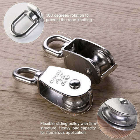 Two Pack 25mm 304 stainless steel pulley blocks with a 400 kg rating deliver reliable lifting, hauling, and rigging
