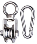 Heavy Duty Cable Single Pulley Block Wheel with Clip for Wire Rope with Ball Bearings, stainless steel, side view