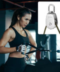 Woman using fitness equipment with a 6pcs M20 Double Pulley Block, Stainless Steel Swivel Rigging Lifting Wheel Fixed Pulley inset.