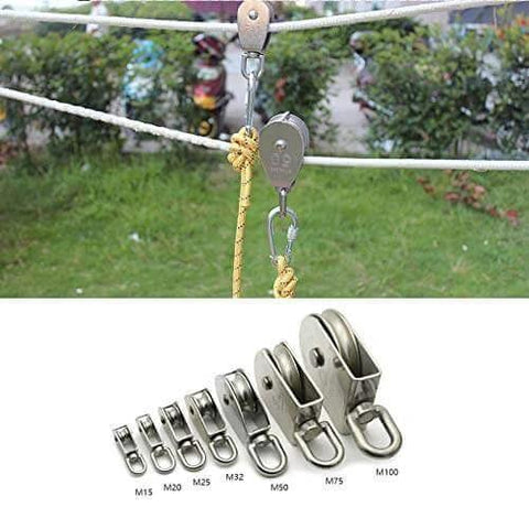 Installed 2-Pack M15 Single Pulley Block Stainless Steel Heavy Duty Hardware for Wire Rope