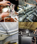 Installation of Twenty Pack Half Inch Stainless Steel Cable Clamp With Rubber Cushioned Insulation securing wires and pipes