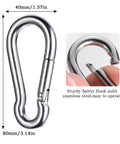 Heavy Duty Cable Single Pulley Block Wheel with Clip for Wire Rope with Ball Bearings, steel carabiner dimensions shown