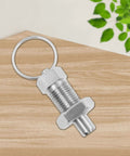 Stainless Steel Spring Plunger with Pull Ring Set shown on a wood surface, ideal for industrial and automotive use, M6-3mm & M12-8mm sizes.