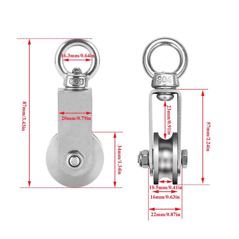 Pulley Wheel U Swivel Roller Stainless Steel Cable Pulley Block 360 Degree Rotating Rope Wheel Smooth Loading Silence