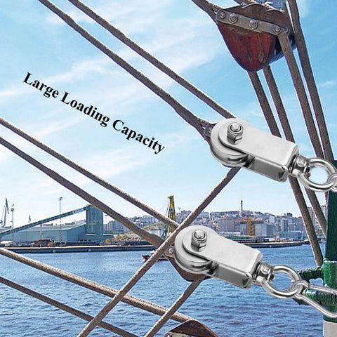 Pulley Wheel U Swivel Roller Stainless Steel Cable Pulley Block 360 Degree Rotating Rope Wheel with cityscape background