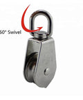 Front view of 2-Pack 304 Stainless Single Sheave Open Block Pulley 32mm for Canoe Marine Boat Hardware with 360° swivel.