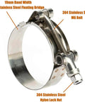 4 Pack 1.25 Inch 304 Stainless Steel T Bolt Hose Clamps Set 41 To 46mm Clamp Range For 1.25 Inch Hose ID Leak Proof Industrial Automotive Applications Heavy Duty Clamp Kit For Durable Industrial And Automotive Use showing side view