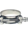 Side view of 4 Pack 1.25 Inch 304 Stainless Steel T Bolt Hose Clamps Set 41 To 46mm Clamp Range For 1.25 Inch Hose ID Leak Proof