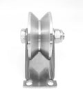 Front view of 3in Stainless Steel Sliding Gate Wheels V Groove Track Roller Heavy Duty Pulley Smooth Rolling Double Bearing Plate Caster.
