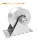 3in Stainless Steel Sliding Gate Wheels V Groove Track Roller Heavy Duty Pulley Smooth Rolling Double Bearing Plate Caster V-Shaped Bracket Roller