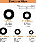 Product size chart of Stainless Steel Washer Set For Blind Rivets, Backup Washers 3/32 To 1/4 Inch, detailing dimensions and quantities.