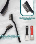 12 Pcs Mini Stainless Steel Wire Brush Set with curved handles and cleaning scrapers for removing rust and weld slag