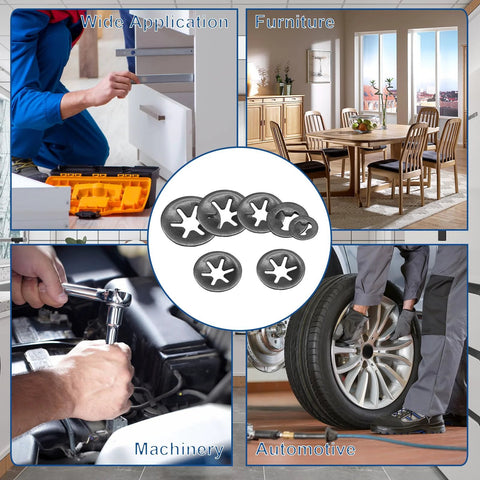 Star Locking Tooth Washers Kit 50Pcs 5 Sizes M2 To M5 For Quick Fasteners with multiple applications in auto, machinery, furniture