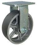 Close-up of a 6-inch swivel steel caster from a Toolbox, Job Box & Gangbox 6" Steel Caster Kit with mounting Hardware - 5,000 Lbs. Total Capacity.
