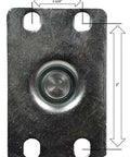 Top view of Engine Stand Caster - 3-1/2" Steel Wheel Caster - 300 Lbs Capacity base plate with bolt pattern dimensions.