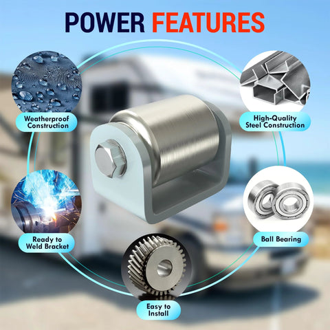 2 Pack 2 Inch Weld On Skid Wheels For Trailers And RVs, Heavy Duty Steel rollers, highlighted features, weatherproof, and easy to install