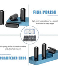 Close-up of 250 Pcs Roll pin Assortment showing slotted spring pins with fine polish and chamfered ends, mounted display