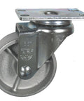 Side view of Jack Caster - 3-1/2" Steel Wheel Caster - 300 Lbs Capacity with top-plate mount and steel construction.