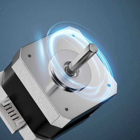 Close-up of 3D Printer Stepper Motor 42-34, 2 Phases 1A 1.8 Degrees 0.4 N.M with visible shaft, for Creality Ender-3 and CR-10 Series E-axis.