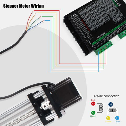 Linear Motion Stage Actuator, CNC Linear Motion Rail Guide with Nema23 Stepper Motor, wiring diagram for 4-wire connection