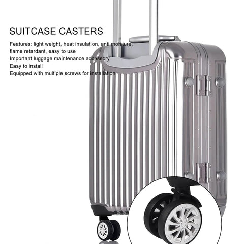 Close-up of suitcase with 2 Pcs Replacement Luggage Wheels For Most Suitcases Durable Plastic 360 Degree Spinner Wheels