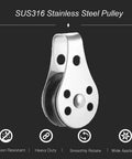 SUS316 Nylon Steel Rope Pulley System Wheel Outdoor Steel Pulley Smooth Cable Rigging Pulley Block Outdoor Suitable for 0.08 to 0.32 Inch Ropes 2Pcs