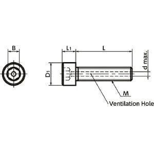 Technical drawing of SVSS-M3-6-AG-NBK Socket Head Cap Vacuum Vented Screws with ventilation hole, silver plating, 1-pack.