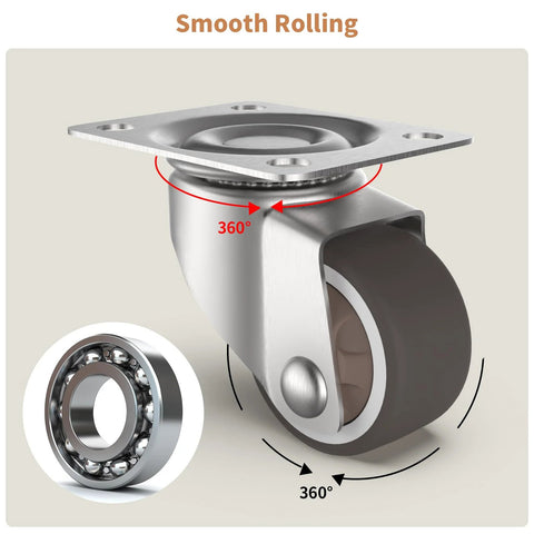 1 Inch Swivel Plate Casters With Low Profile TPR Silent Wheels For Furniture Mounting On Wooden Side Tables Shelving Units And Plant Stands 1.5 Inch Overall Height Top Plate 1.5 By 1 Inches Pack Of 4