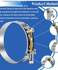 16 Pack T Bolt Hose Clamps 28 to 91mm Working Range For 3 Quarter To Three Inch Hose ID 8 Sizes 304 Stainless Steel Heavy Duty Radiator Turbo Intake Intercooler Clamp Set with close-up view of clamp material and components.