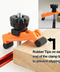 Multi Position T Track Hold Down Clamp Kit For CNC Router Metalworking And Woodworking, showing plastic clamps with rubber tips.